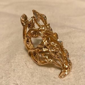 Gold Leaves Long Ring